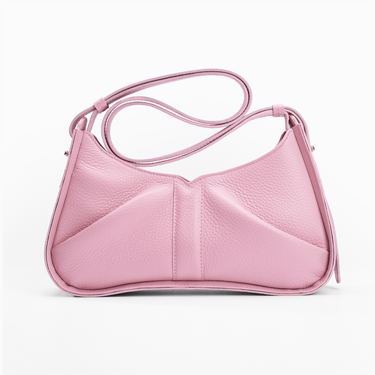 Isla Shoulder Bag Petal Pink - Italian Pebbled Leather Handbag - Back View