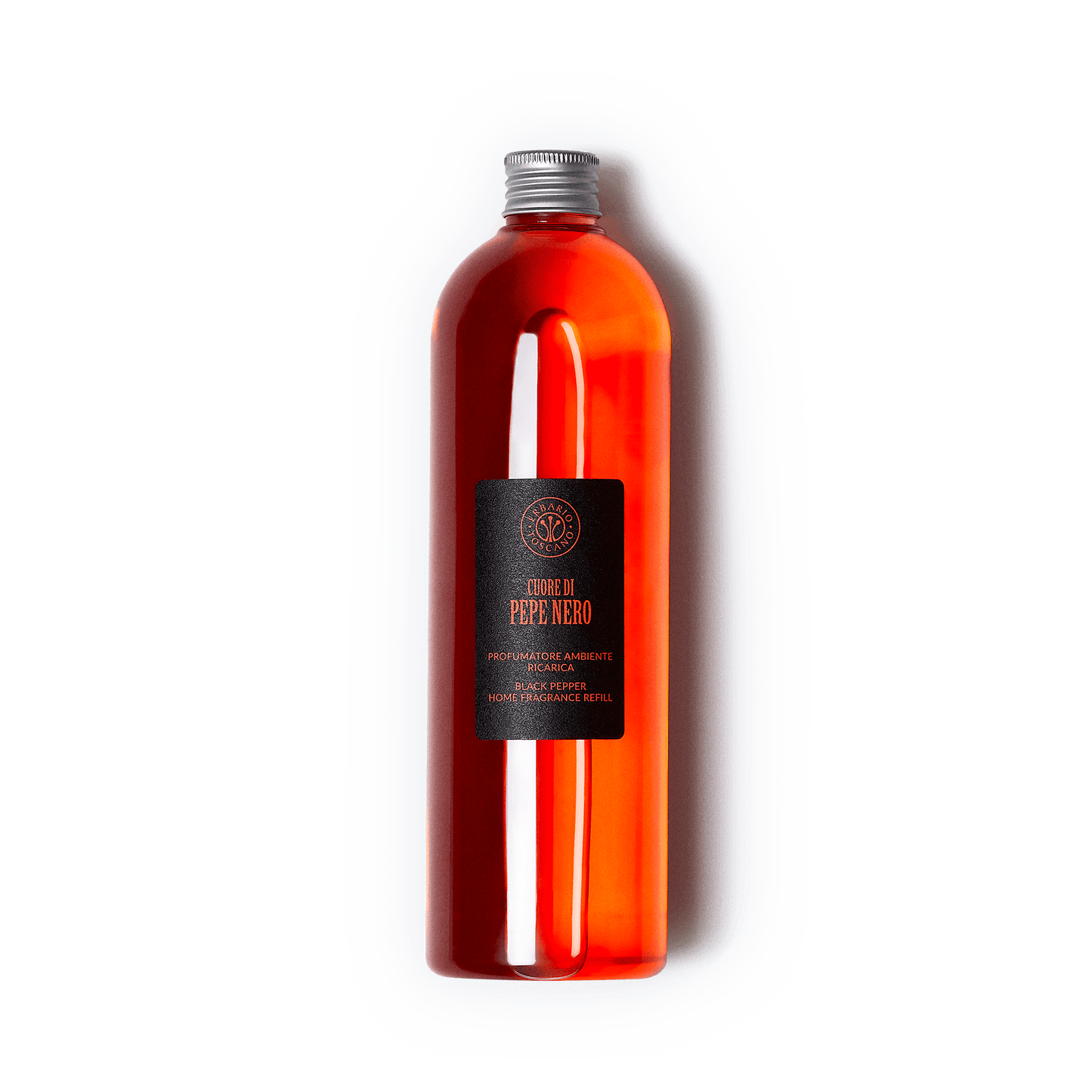 Diffuser Refill 500ml Cuore di Pepe Nero – amber-red fragrance bottle with black label by Gitana Lifestyle