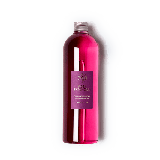 Rosa Patchouli home fragrance diffuser refill 500ml by Erbario Toscano – rose and patchouli, pink glass bottle