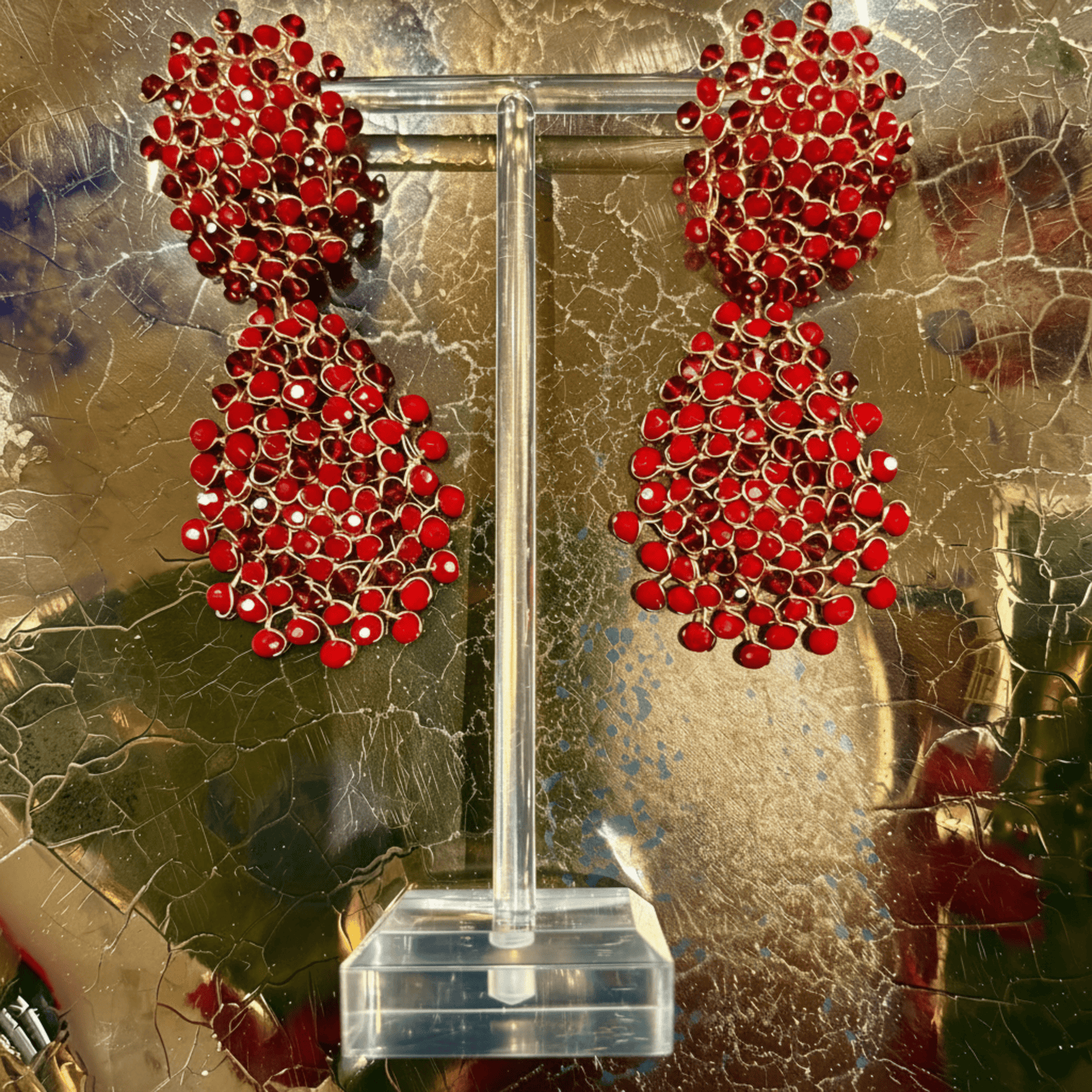 Boucles d'Oreilles Mandala Rouges à Double Goutte