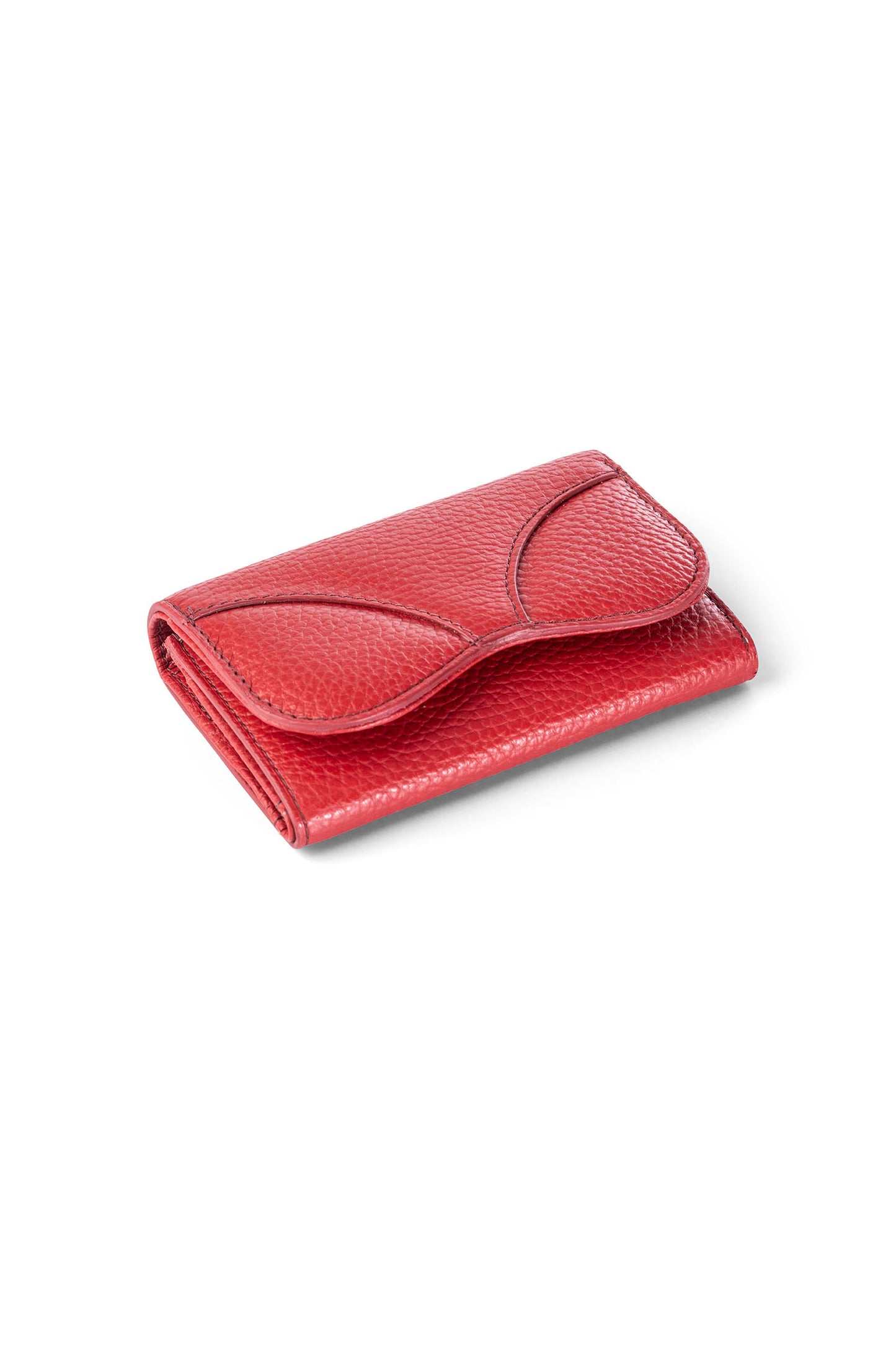 Gitana Ala Ladies Wallet in Amaranto — Adria pebble calf leather, wing-shaped stud closure, angled view