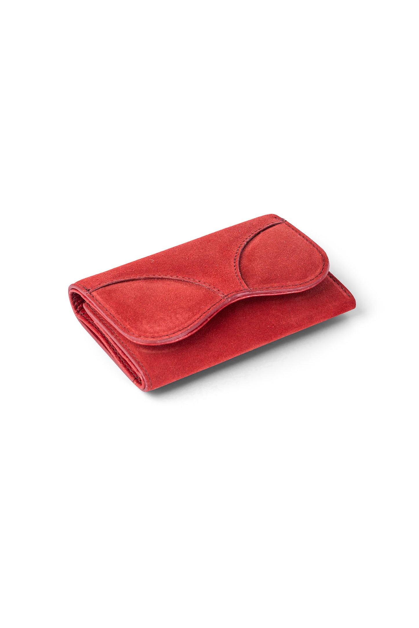 Gitana Ala Ladies Wallet in Vesuvio Scarlet — Italian suede, wing-shaped stud closure, angled view