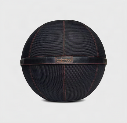 Balanball 65cm in Onyx Black — textured fabric cover with leather band detail, front view