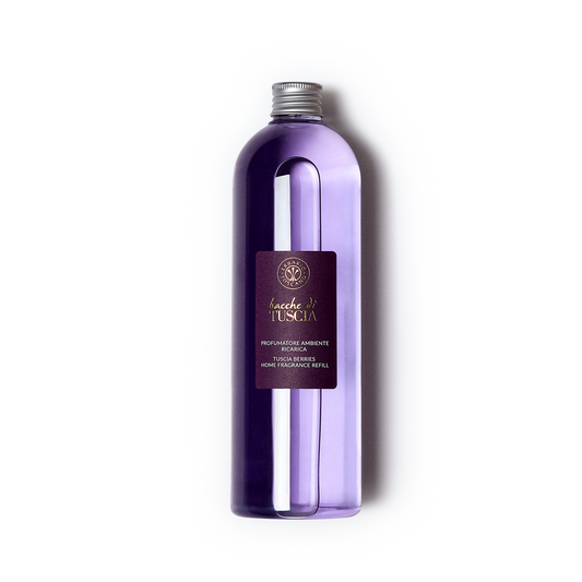 Diffuser Refill 500ml Bacche di Tuscia – fruity red berry fragrance bottle with black label by Gitana Lifestyle