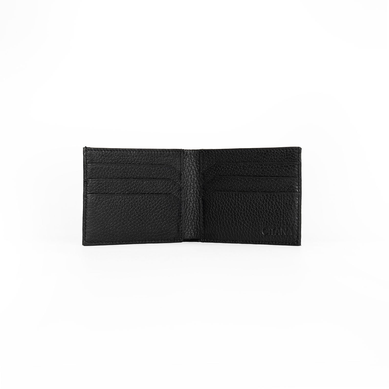 Elio Men's Wallet Adria Nero - Open Interior showing 6 Card Slots, Note Compartment and Gitana Brand Detail

