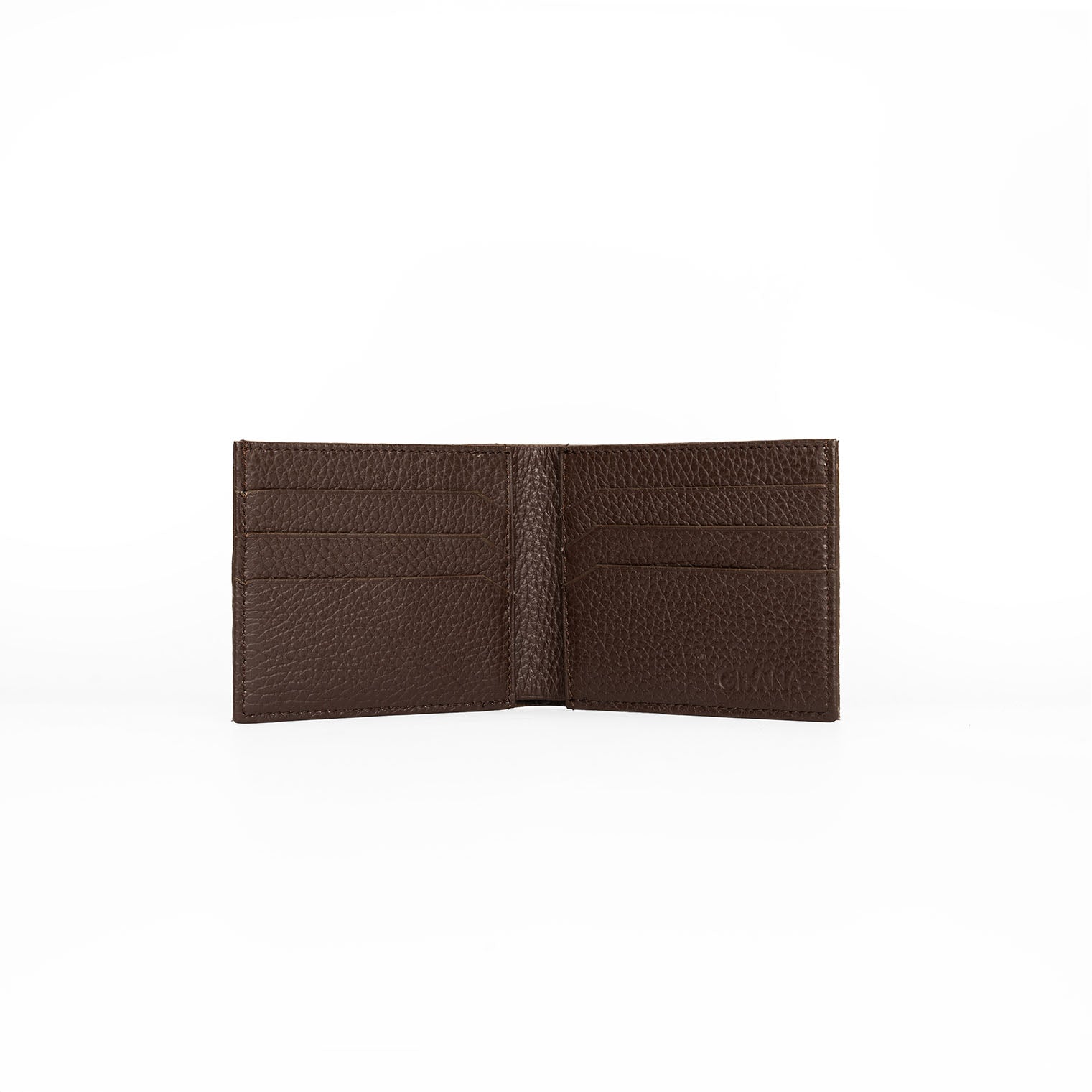 Elio Men's Wallet Vesuvio Caramel - Open Interior in Adria Cioccolato showing 6 Card Slots and Note Compartment

