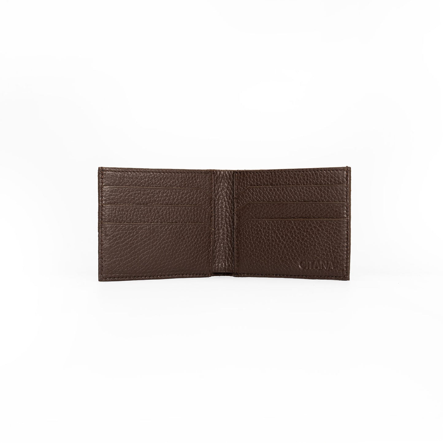 Elio Men's Wallet Adria Cioccolato - Open Interior showing 6 Card Slots, Note Compartment and Gitana Brand Detail

