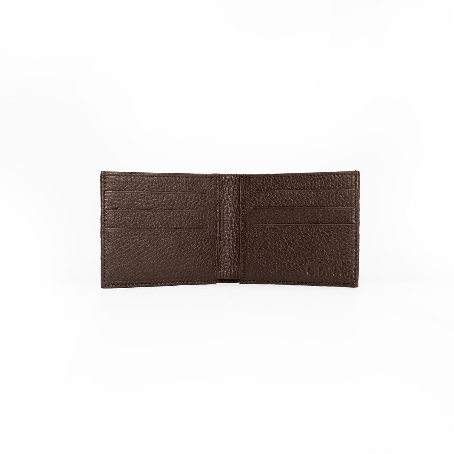 Elio Men's Wallet Adria Cioccolato - Open Interior showing 6 Card Slots, Note Compartment and Gitana Brand Detail
