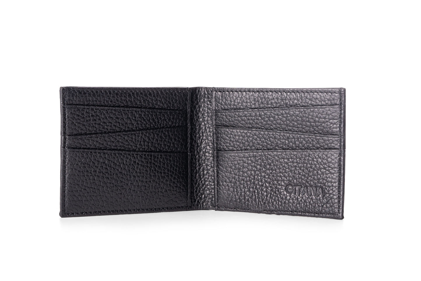 Vale Men's Wallet Adria Nero - Open Interior showing 6 Card Slots, Note Compartment and Gitana Brand Detail
