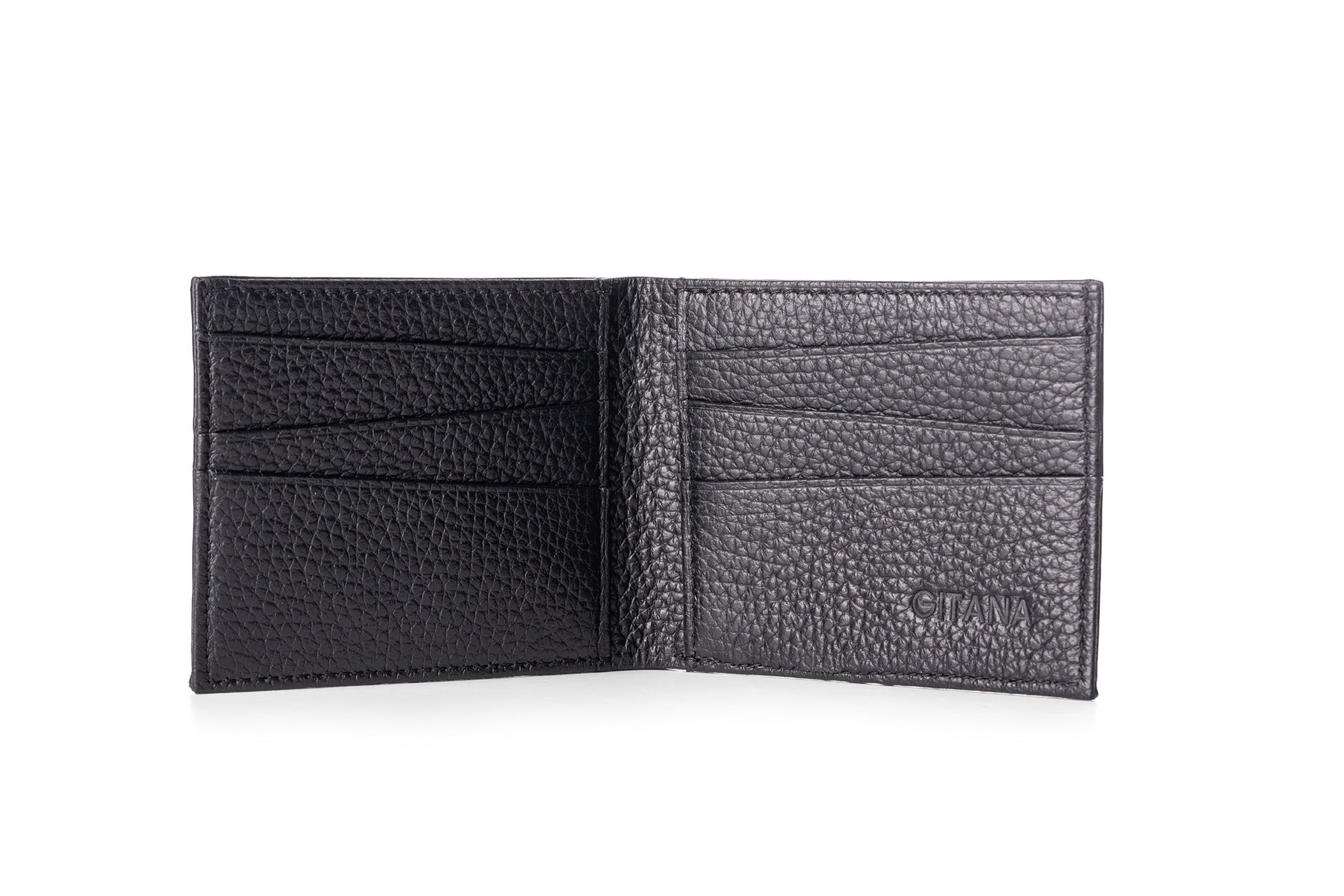 Vale Men's Wallet Adria Nero - Open Interior showing 6 Card Slots, Note Compartment and Gitana Brand Detail
