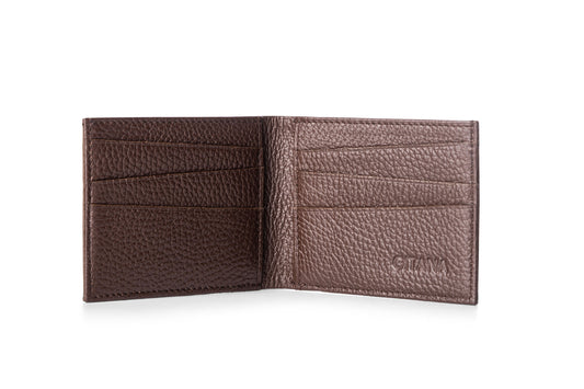 Vale Men's Wallet Vesuvio Caramel - Open Interior in Adria Cioccolato showing 6 Card Slots, Note Compartment and Gitana Brand Detail
