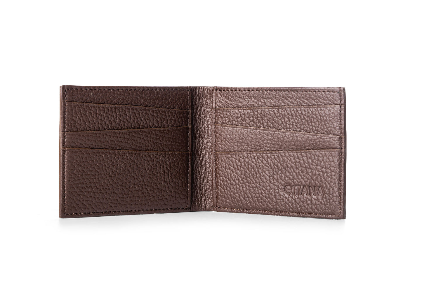 Vale Men's Wallet Adria Cioccolato - Open Interior showing 6 Card Slots, Note Compartment and Gitana Brand Detail
