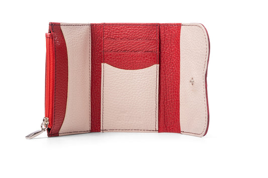 Ala Ladies Wallet Amaranto and Driftwood - Front View showing Wing-Shaped Flap Detail

