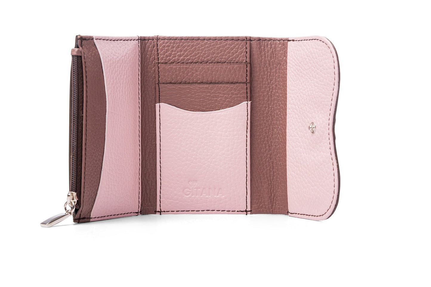Ala Ladies Wallet Balsamic and Camelia - Open Interior with Card Slots, Note Compartment and Zip Coin Pocket