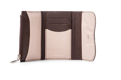 Ala Ladies Wallet Cioccolato and Driftwood - Open Interior with Card Slots, Note Compartment and Zip Coin Pocket
