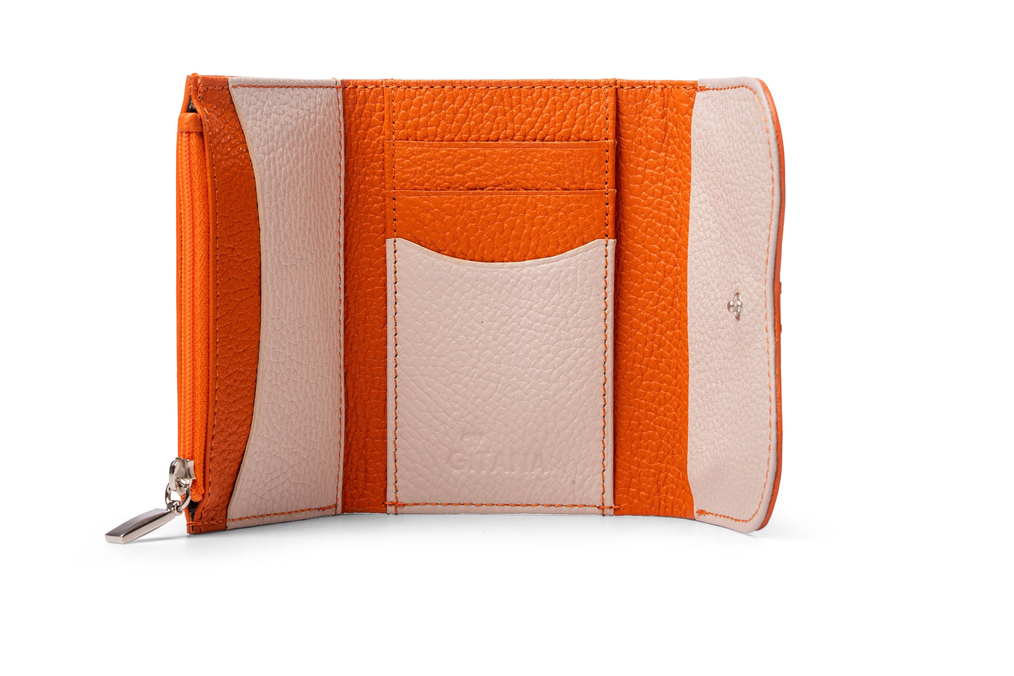 Ala Ladies Wallet Orange and Driftwood - Open Interior with Card Slots