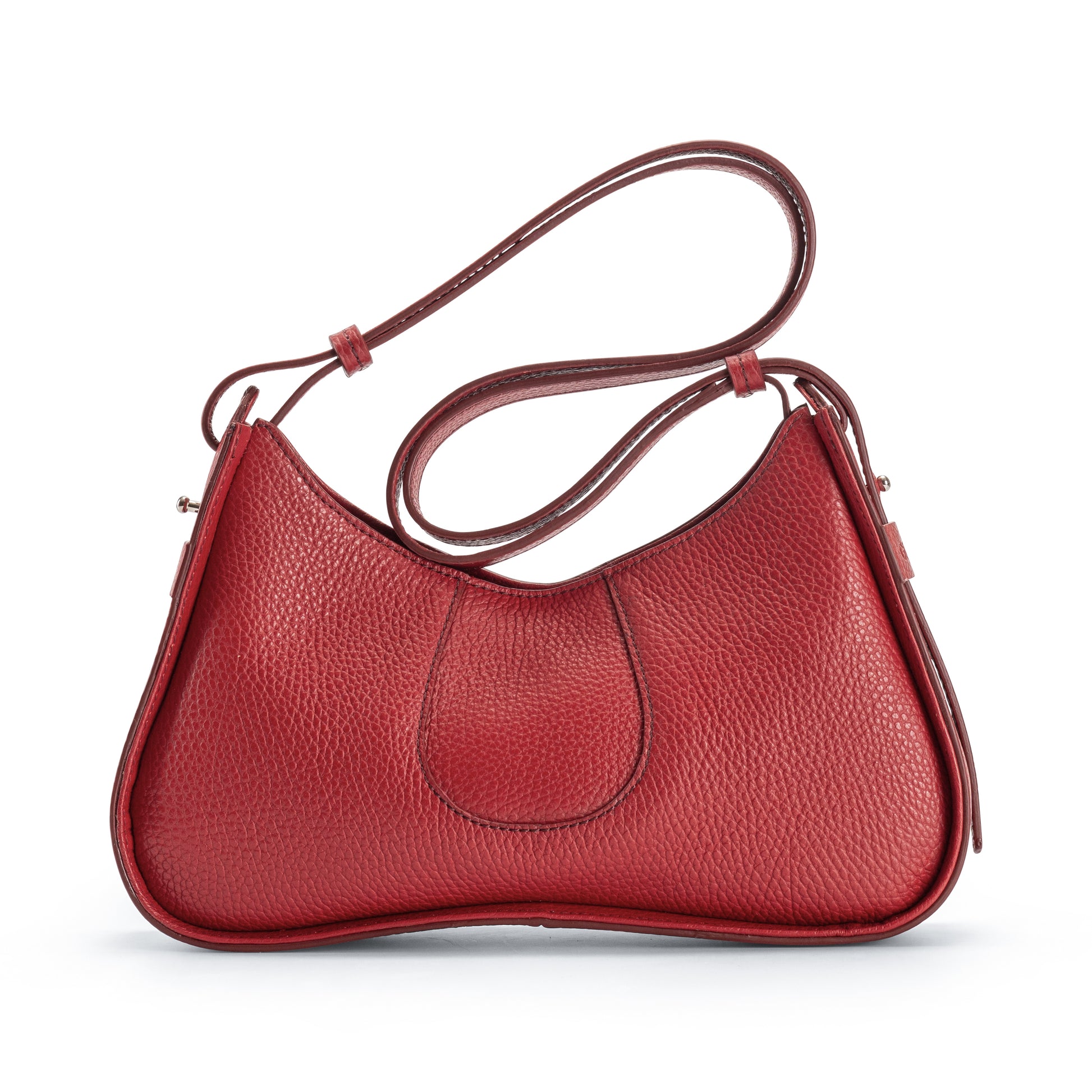 Aria Shoulder Bag in Red Italian Pebble Leather - Front View