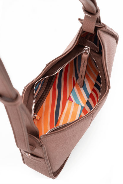 Aria Shoulder Bag Toast Brown - Compact Interior Compartment with Colourful Lining.