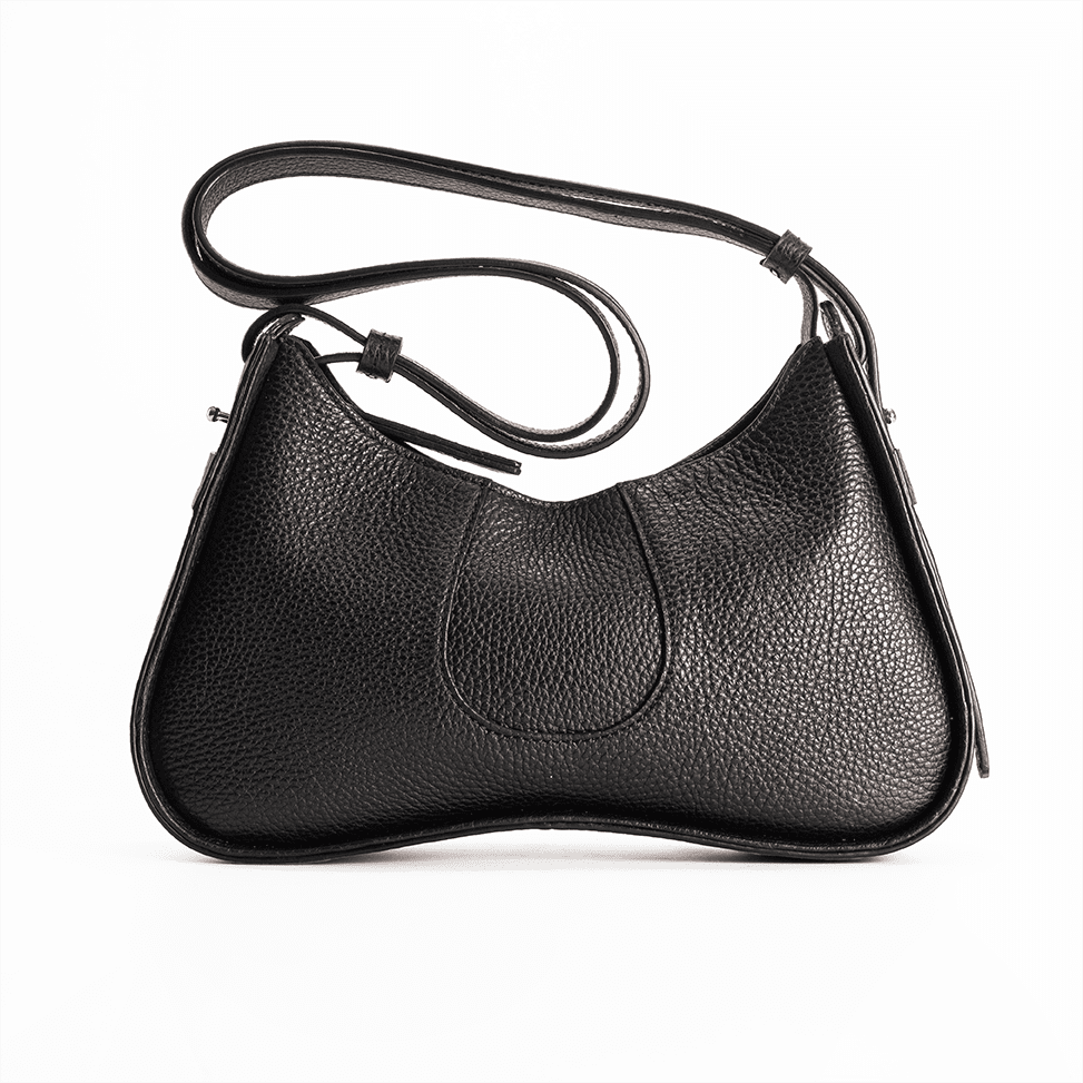 Aria Shoulder Bag in Black Italian Pebble Calf Leather - Back View