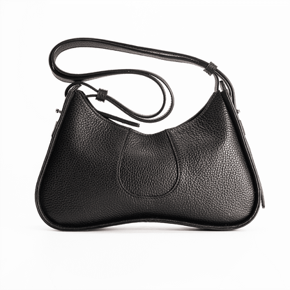 Aria Shoulder Bag in Black Italian Pebble Calf Leather - Back View