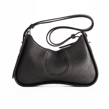 Aria Shoulder Bag in Black - Petite Italian Pebble Calf Leather - Front View