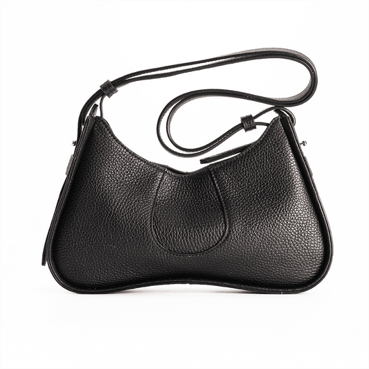 Aria Shoulder Bag in Black - Petite Italian Pebble Calf Leather - Front View