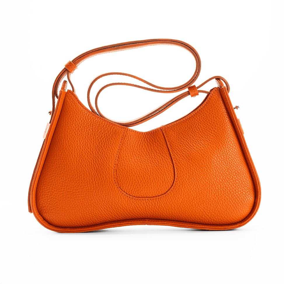Aria Shoulder Bag in Orange Italian Pebble Leather - Elegant Petite Silhouette - Back View
