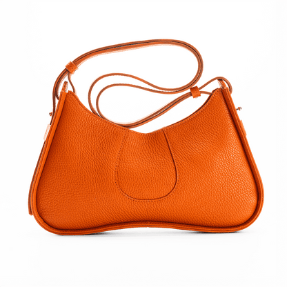 Aria Shoulder Bag in Orange Italian Pebble Leather - Elegant Petite Silhouette - Back View