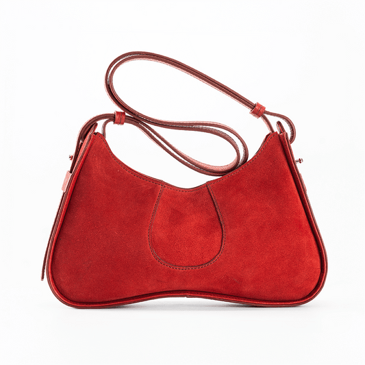 Aria Shoulder Bag Red- Petite Italian Suede Leather Handbag - Front View