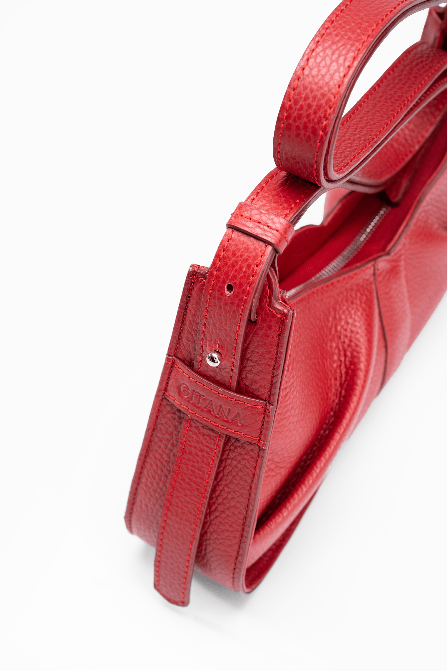 Isla Shoulder Bag Red Leather - Side Pleat Detail
