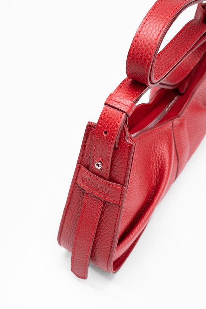 Isla Shoulder Bag Red Leather - Side Pleat Detail