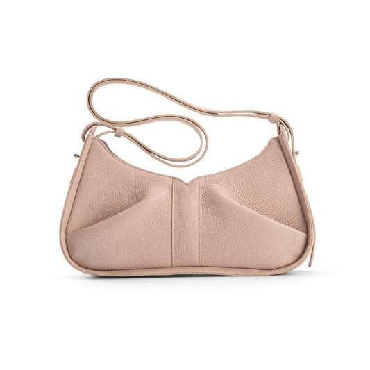 Isla Shoulder Bag in Beige Italian Pebble Calf Leather - Front View