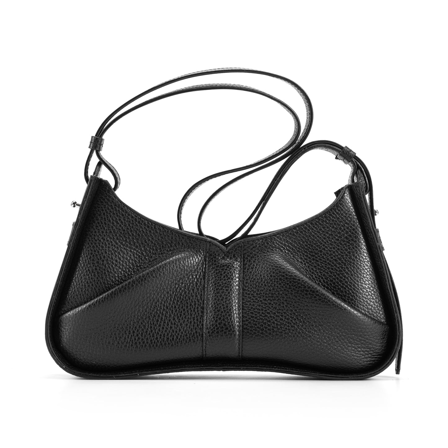 Isla Shoulder Bag Black - Italian Pebbled Leather Handbag - Back View
