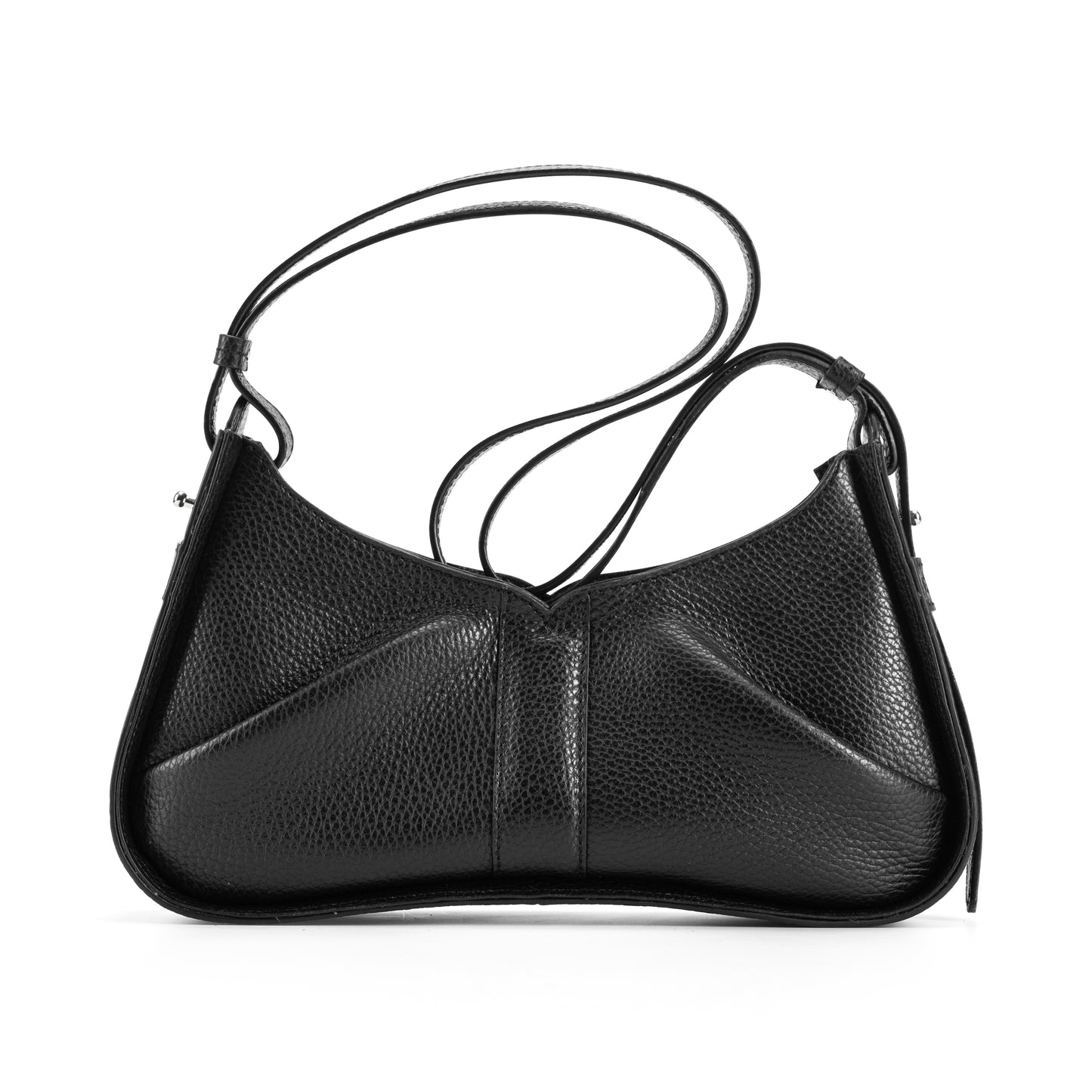 Isla Shoulder Bag Nero - Italian Pebbled Leather Handbag - Front View