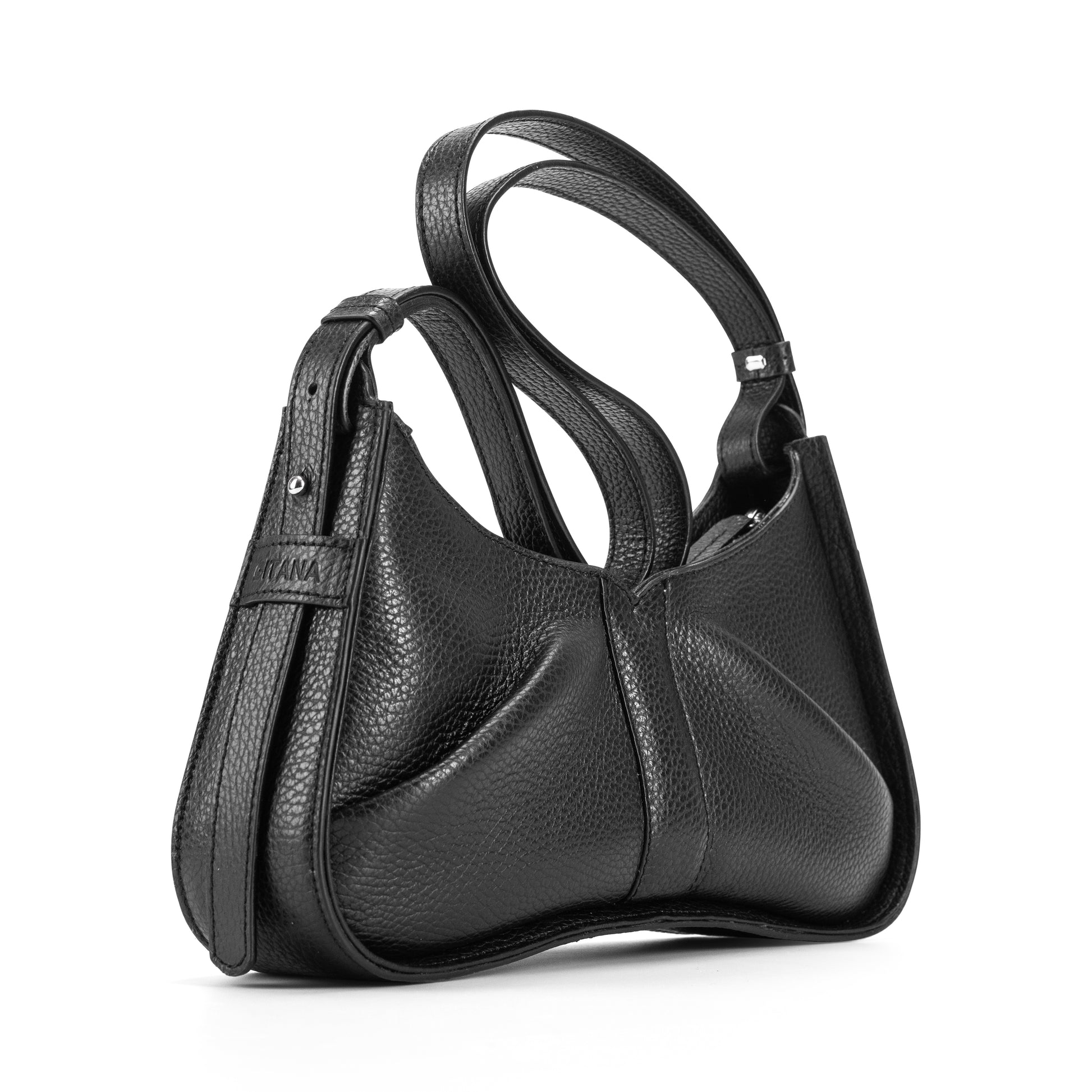 Isla Shoulder Bag Black Leather - Side Pleat Detail
