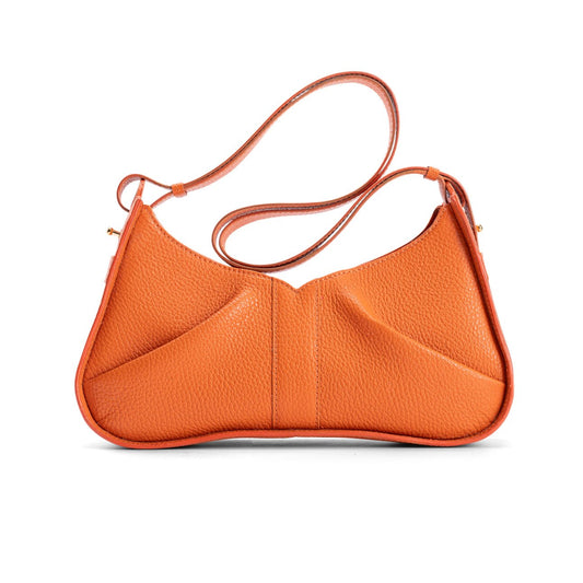 Isla Shoulder Bag Orange - Italian Pebbled Leather Handbag - Front View