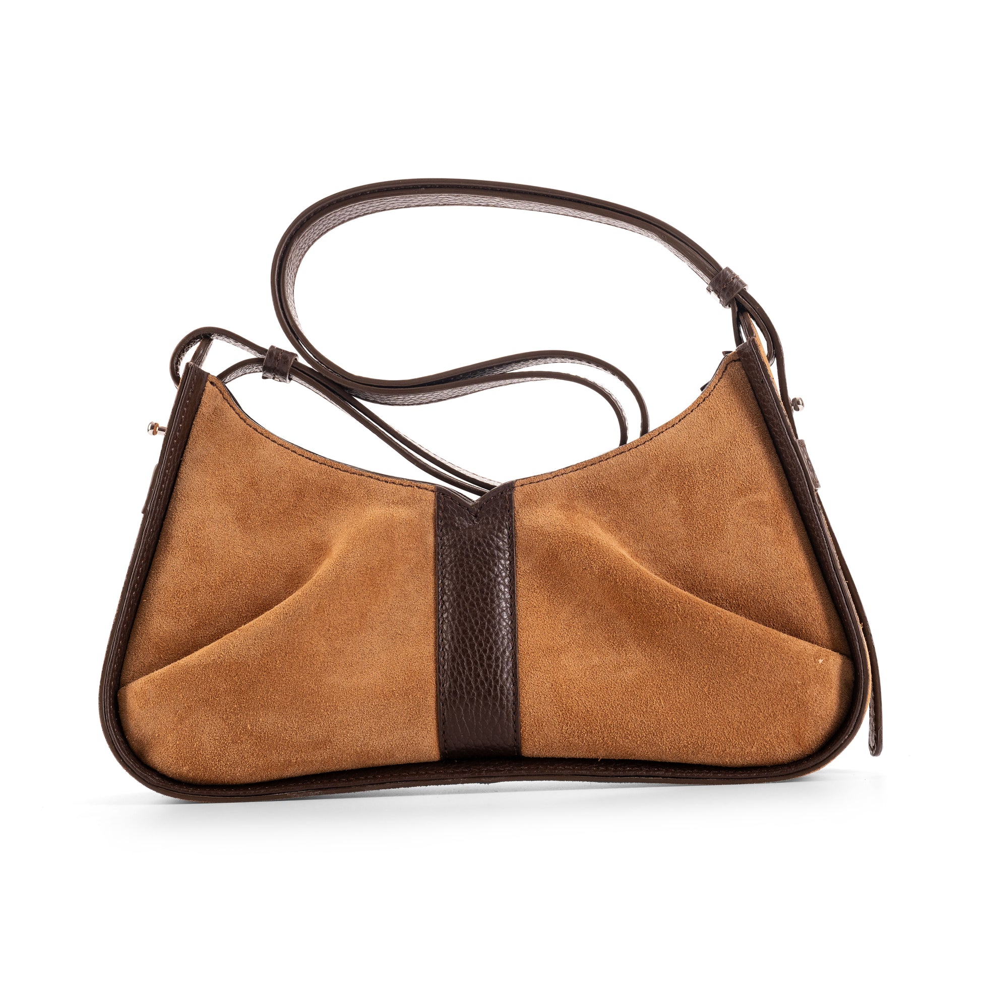 Isla Shoulder Bag Caramel and Brown  - Italian Suede Handbag - Back View