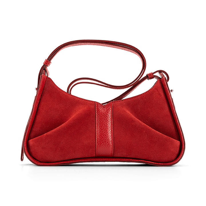 Isla Shoulder Bag Red - Italian Suede Handbag - Back View