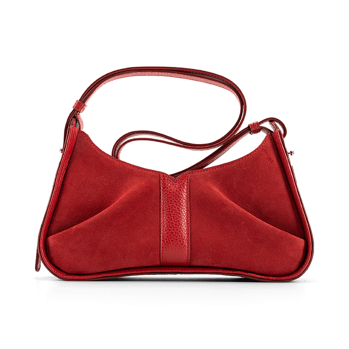 Isla Shoulder Bag Scarlet - Italian Suede Handbag - Front View