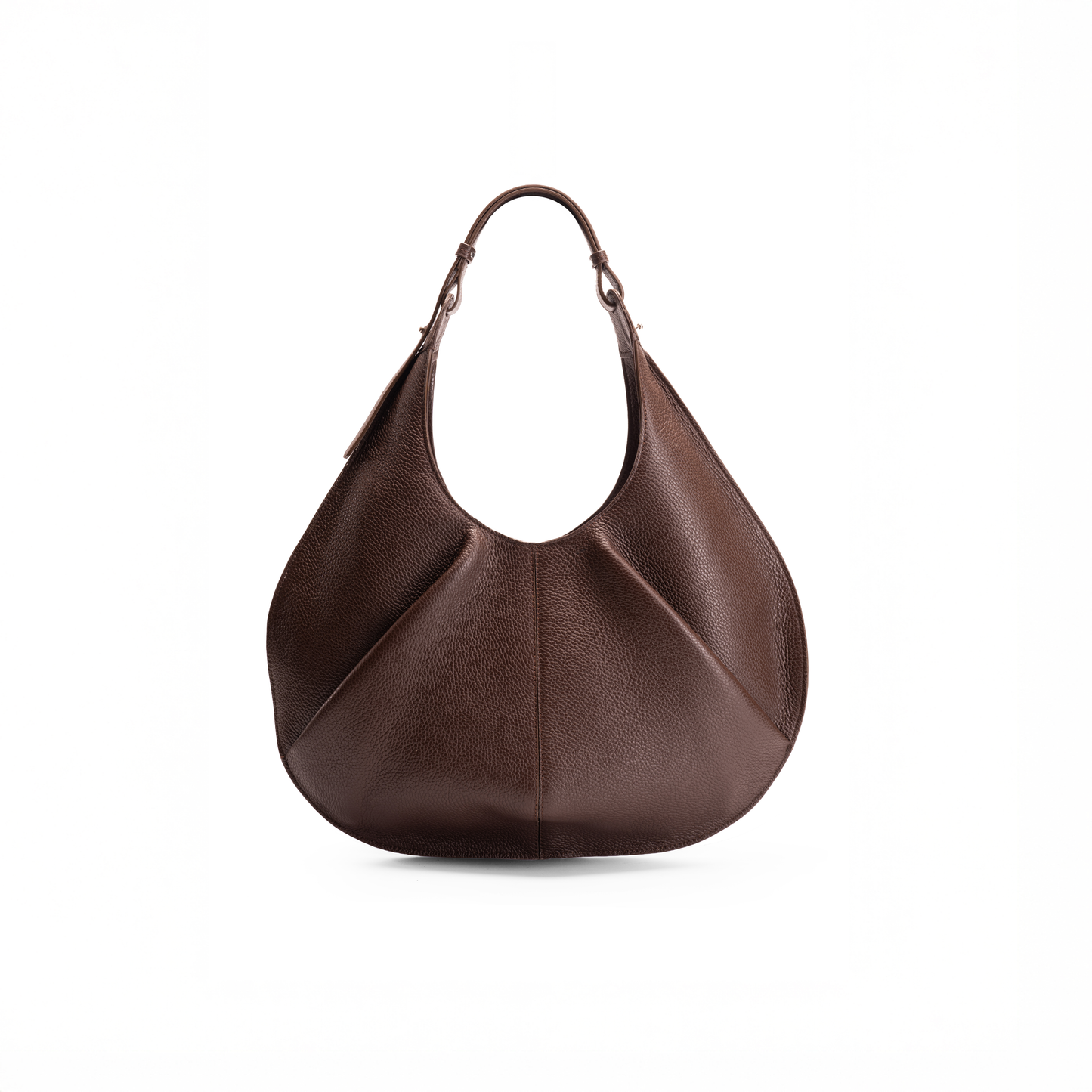 The Back View of Onda Tote Bag in Brown Italian Pebble Calf Leather.