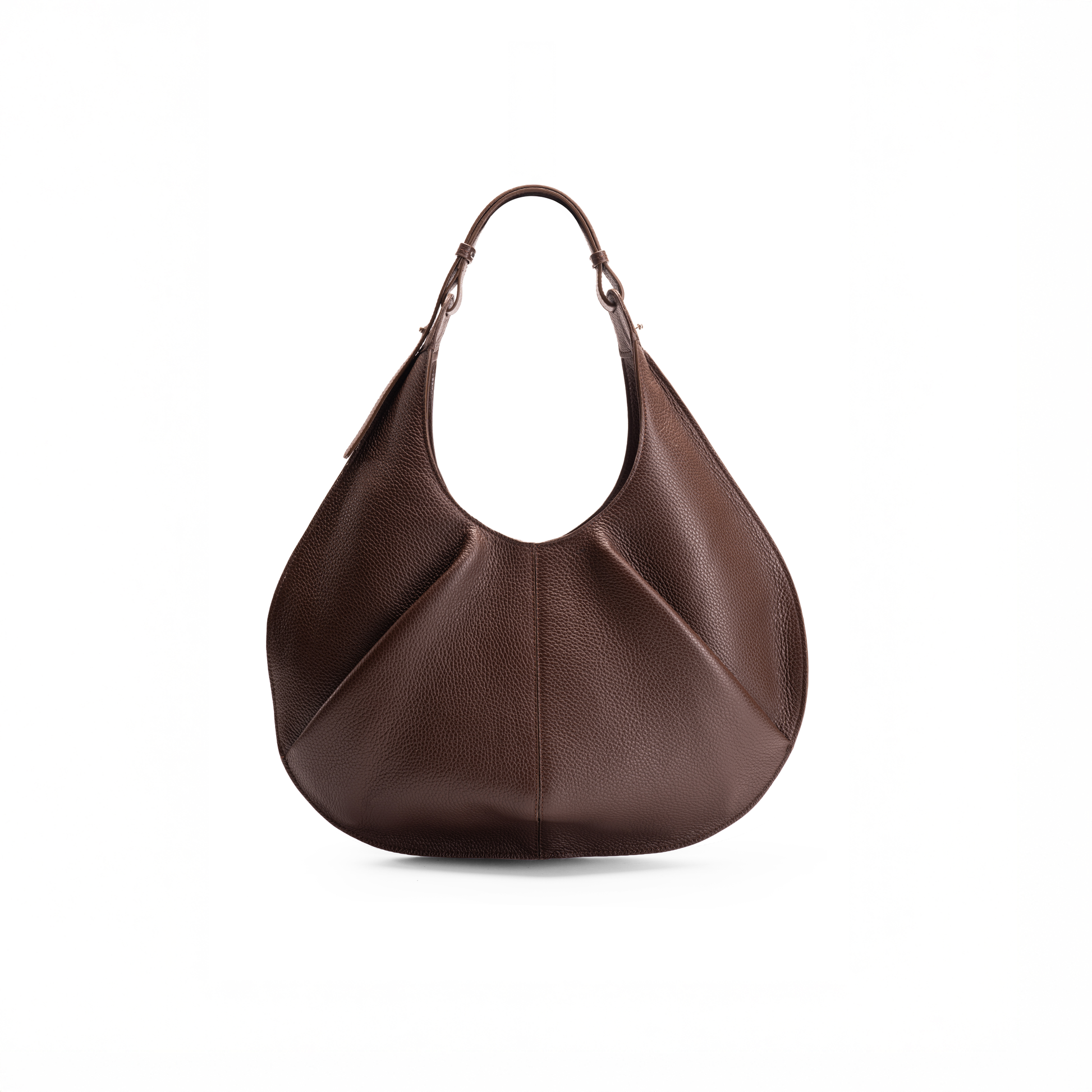 The Back View of Onda Tote Bag in Brown Italian Pebble Calf Leather.