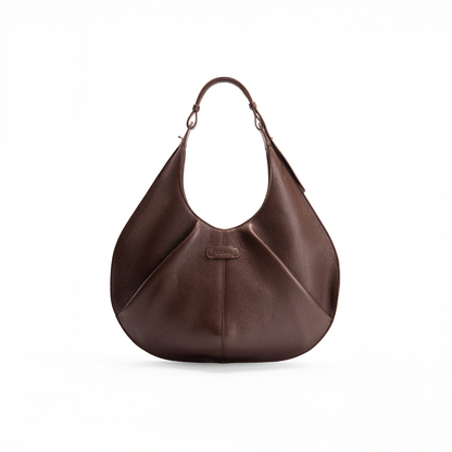 Front View of Onda Tote Bag in Brown Italian Pebble Calf Leather 