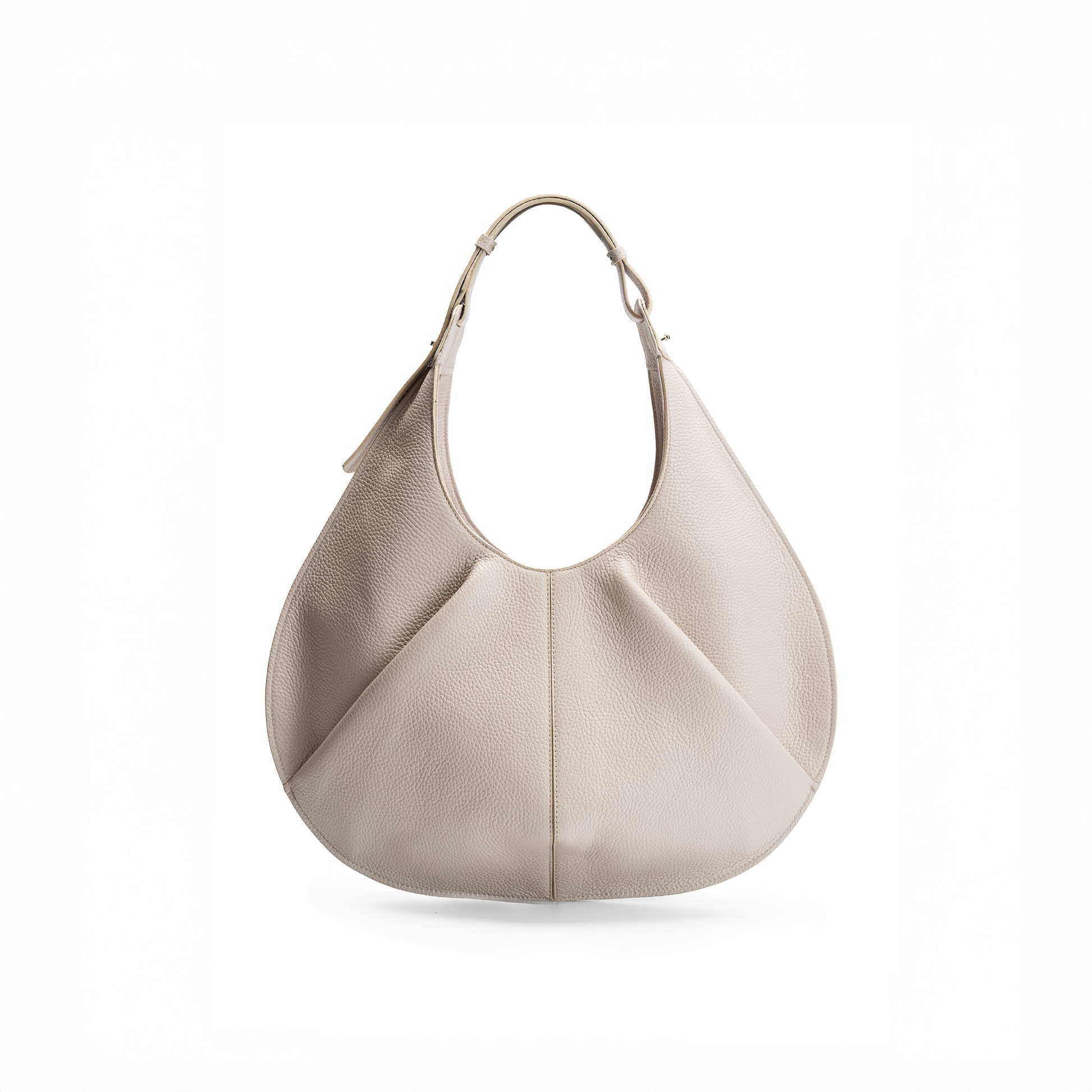 The Back View of Onda Hobo Bag in Beige Italian Pebble Calf Leather