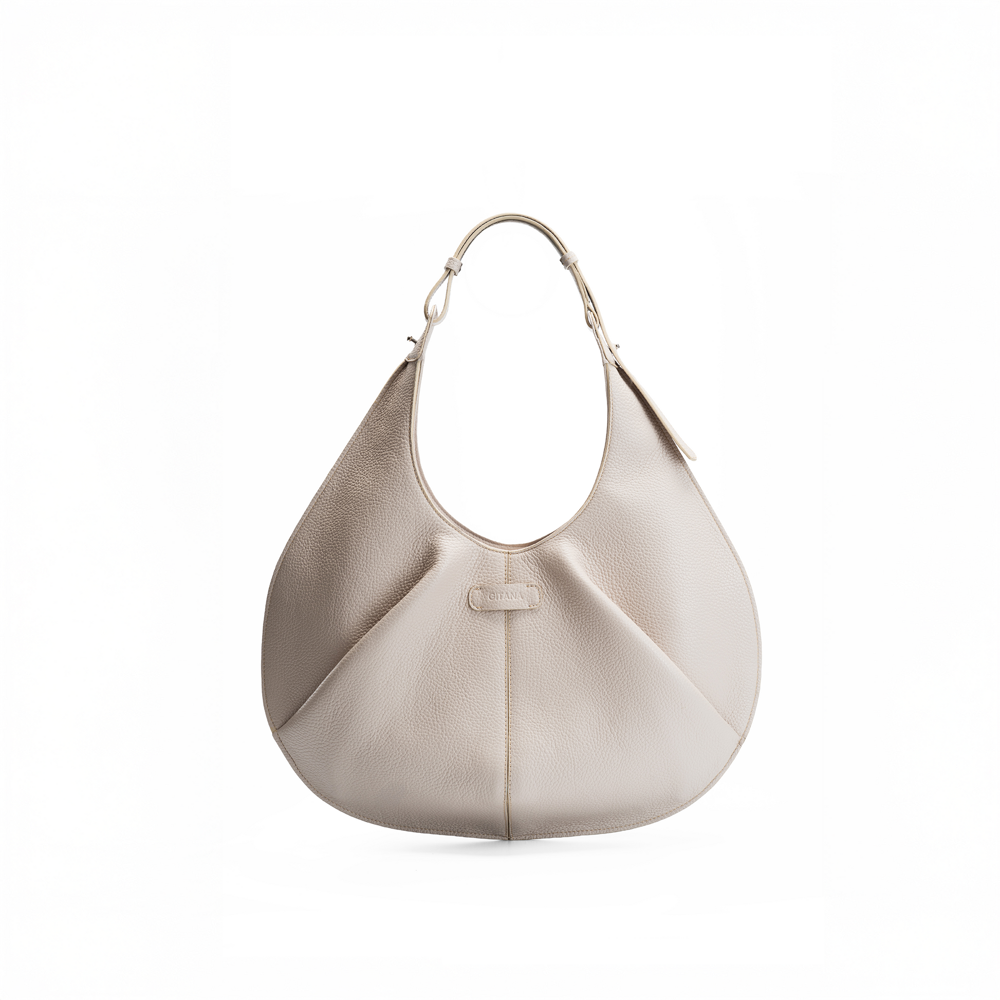 The Front View of Onda Tote Bag in beige Italian Pebble Calf.
