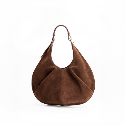 The Back View of Onda Tote Bag in Brown Suede  Italian Leather