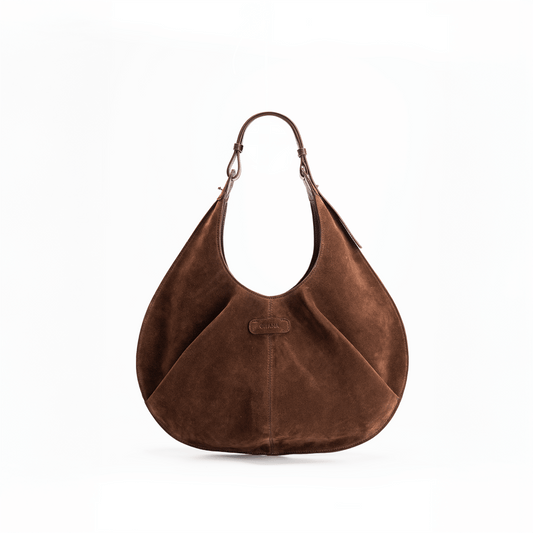 Gitana Onda Tote Bag in Suede Chocolate - Italian Suede Handbag
