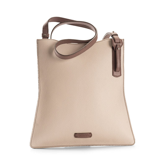 Simona Crossbody Bag in Beige with Chocolate Brown Trim - Italian Pebbled Leather Handbag
