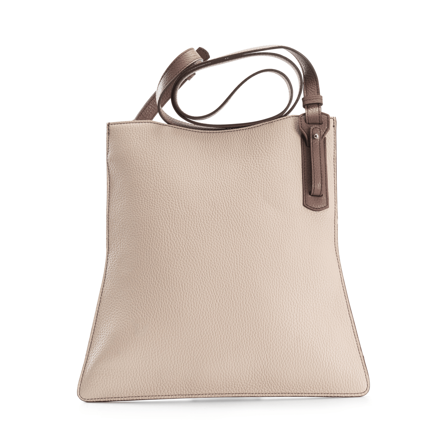 Simona Crossbody Bag in Beige with Chocolate Brown Trim - Italian Pebbled Leather Handbag - Back View
