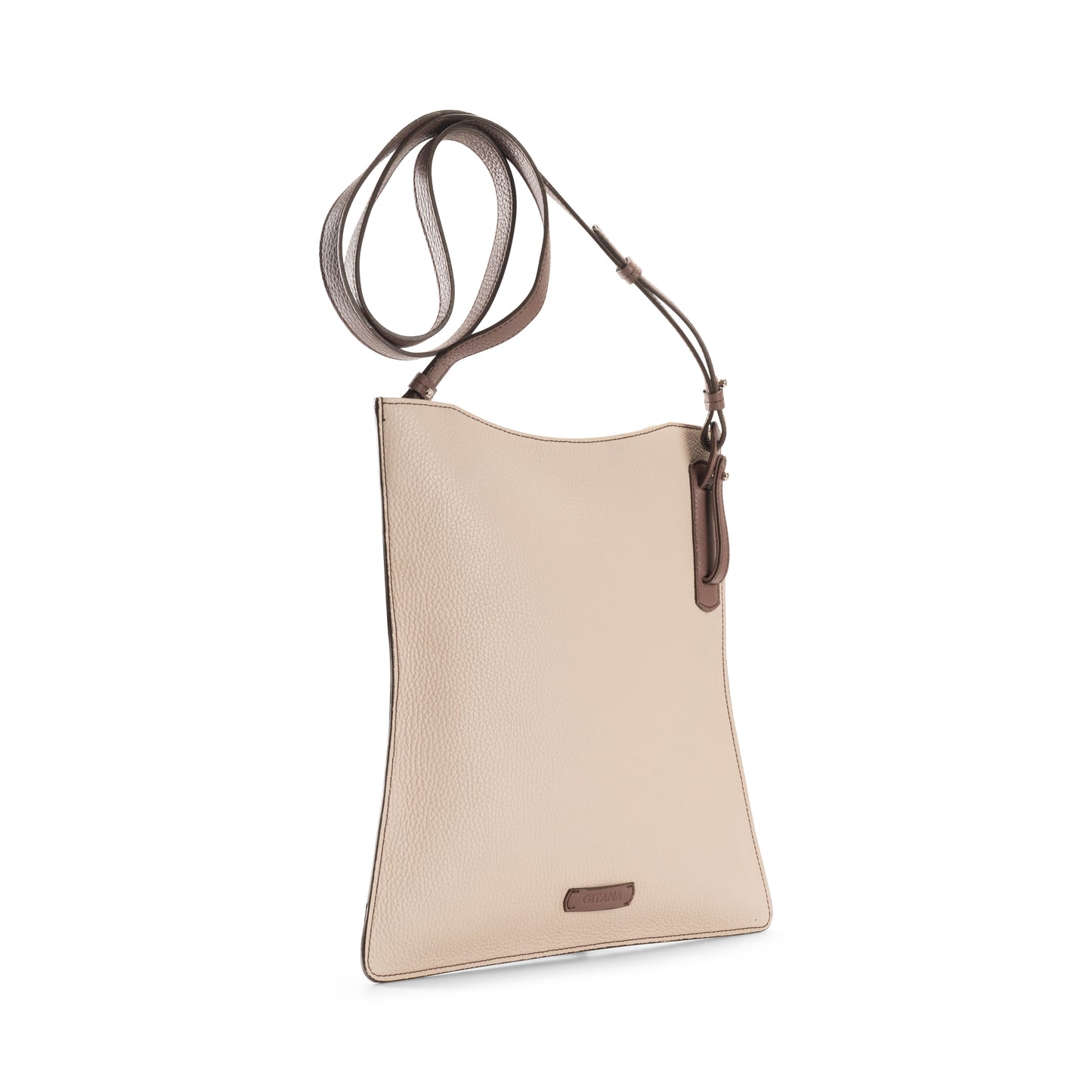 Simona Crossbody Bag Beige with Chocolaate Brown Trim - Side View Detail