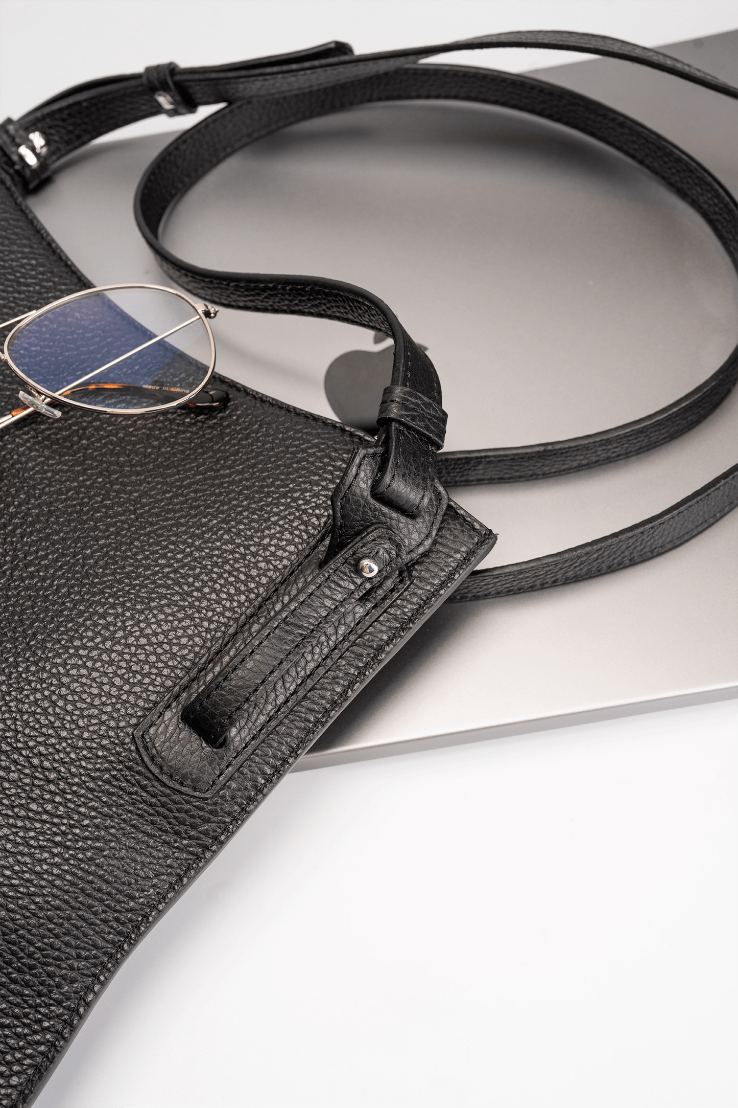 Simona Crossbody Bag Black - Adjustable Strap Detail - Close-up View